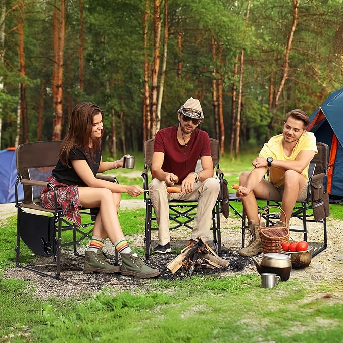 VINGLI Camping Chairs Directors Chair Camping Chair with Side Table &amp Carry BagHeavy Duty Camping Chairs for Adults Portable Folding Camping Chair Pocket for Beach FishingTripPicnicLawn-B