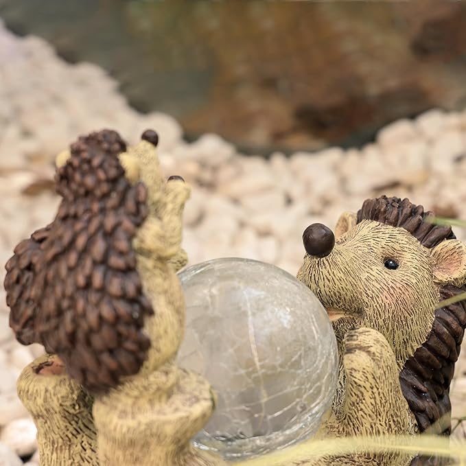 Solar Hedgehog Statue with Ball Lamp 9x5x9 Inch Outdoor Garden Decor Cute Resin Animal Figurine for Yard Pathway &amp Patio Lighting