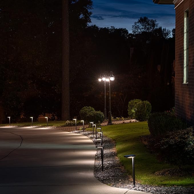 Gama Sonic Contemporary Black Square Solar Garden Light Heavy Duty Cast Aluminum 80 Lumen with Bright White and Warm White LED Options 26.75 in Tall for Sidewalk Pathway 2-Pack 117iP290080