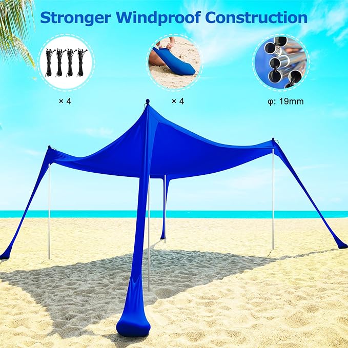 COMMOUDS Beach Tent Sun Shelter - UPF50+ Pop Up Beach Canopy with Sandbags &amp Sand Shovel &amp Windproof Poles Portable Sun Shade for Beach Camping Picnics Backyard