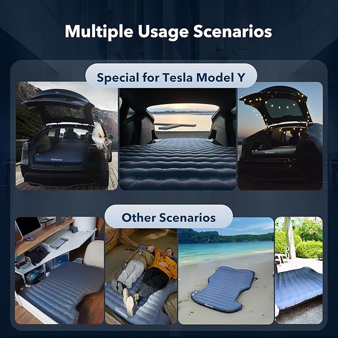 Tesla Model Y Mattress Self Inflating Camping Mattress with 5.5 Thickness One Click to Inflate/Deflate Built-in Pillow Backpack Size IP68 2 Person Tesla Model Y/Juniper Accessories 2025-2021