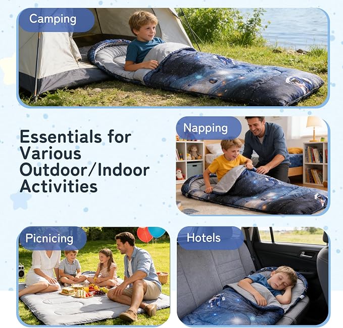 tuphen Kids Sleeping Bag - 50-77℉ 3-Season Waterproof Sleeping Bag for Boys &amp Girls Lightweight 2.2 lbs Camping Gear with Compression Bag Ideal for Camping Hiking Indoor
