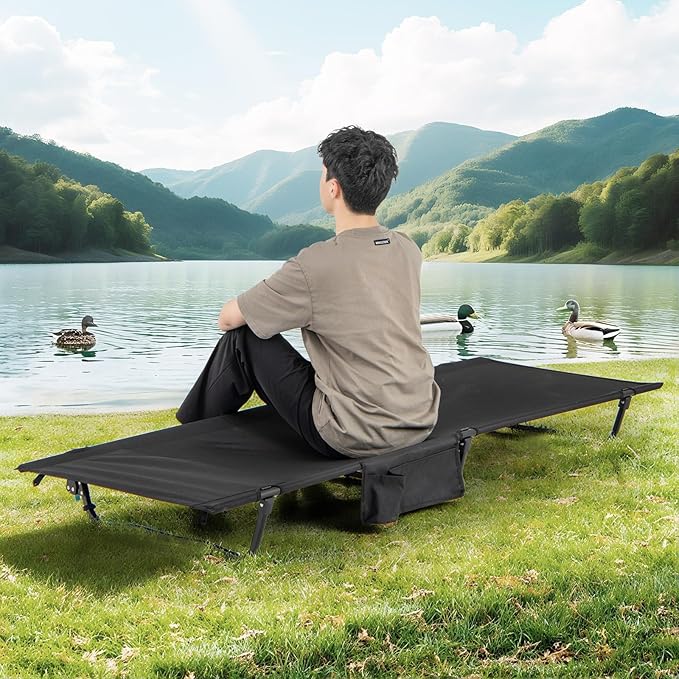 Goplus Folding Camping Cot 76 x 28 Ultralight Portable Sleeping Cot w/Carrying Bag &amp Side Pocket Heavy Duty Outdoor Camping Bed for Adults Travel Hiking Lightweight Backpacking Supports 330