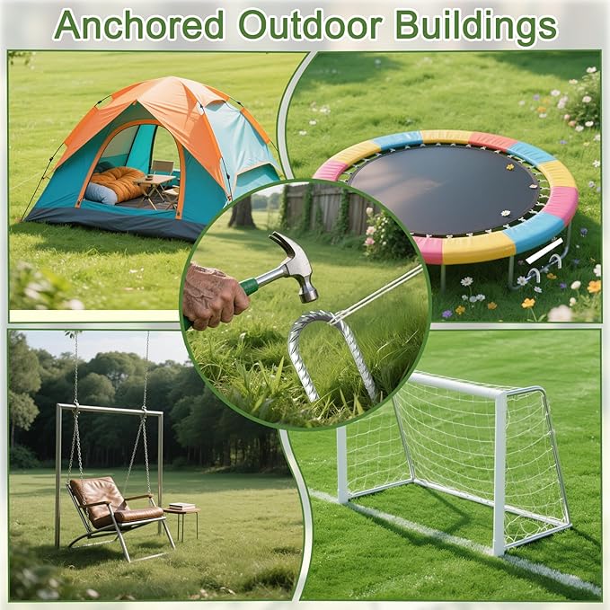 Rebar Stakes 16 Inch 3/8 Diameter Tent Stakes Heavy Duty 28 Pack Galvanized Steel Chain Link Fence Stakes Metal Ground Anchors for Outdoor Decorations Bounce House Trap Fencing