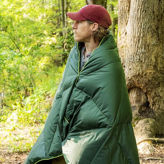 Pelican Outdoor Woobie Camping Accessories - Blanket - Poncho Liner w/Carry Bag - [Water Resistant] [600 Duck Down Fill] - Light Soft Warm Travel Blanket - Camping Gifts for Hiking Picnic - Grey