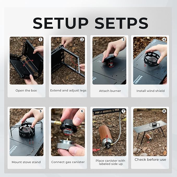 Alocs Camping Gas Stove IGT Camp Table with Outdoor Stove Folding Picnic Table with Portable Solo Stove Carrying Bag for Beach Grilling Hiking Fishing Tailgating Backyard