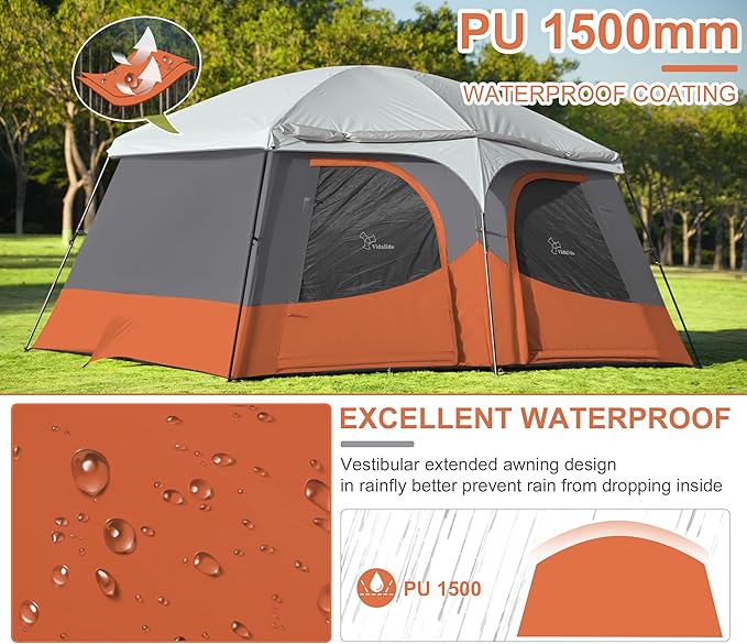 Vidalido Tents8-10 Person Camping Tent with Extended Vestibule2 Room Weather Resistant Family TentsEasy Install Waterproof Outdoor Tent for Camping Hiking