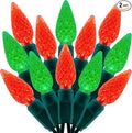 140 Red and Green Strawberry One-Piece LED Christmas Lights Pack of 2 Strands 70 Count 36 ft High Waterproof UL Certified C6 Outdoor String Lights (Red &amp Green)