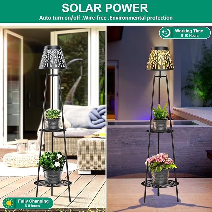 MXwcy 2 Pack Metal Solar Floor Lights Outdoor with Plant Stands 45.5'' Solar Powered Street Lights for Garden Yard Pathway Driveway Porch