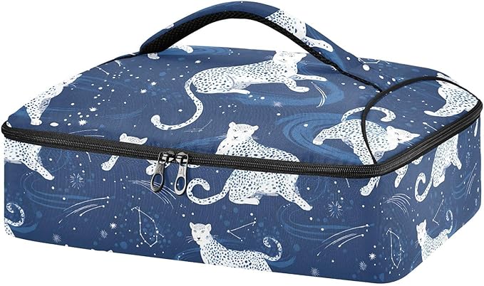 Casserole Carrier Pattern White LeopardsInsulated Casserole Carrier for Hot or Cold Food Thermal Lunch Tote for Potluck Parties Picnic Beach Fits 9 x 13 Inches Baking Dish