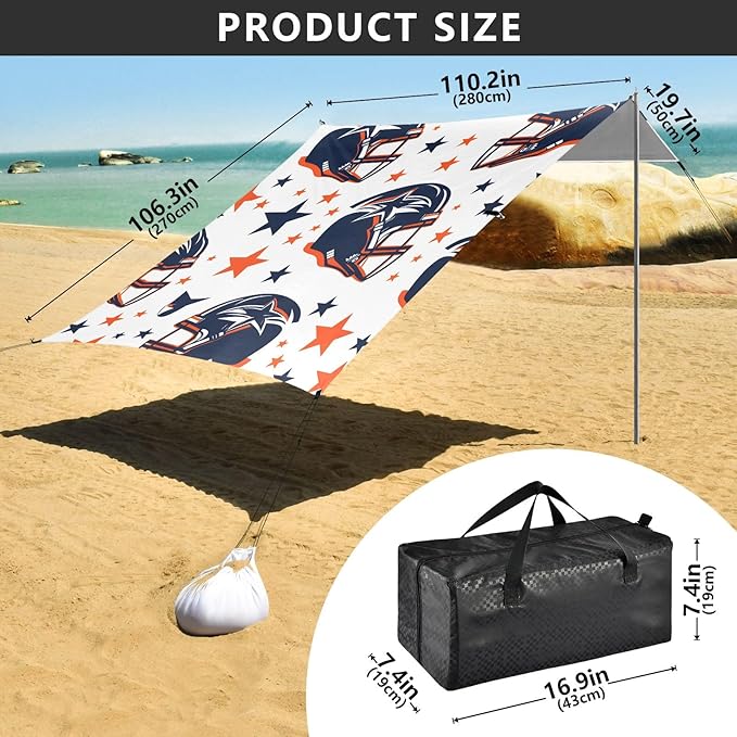 Rugby Pattern (10) Camping Sun Shelter Beach Tent Portable Beach Sun Shade Outdoor Canopy for Camping Trips Fishing Picnic