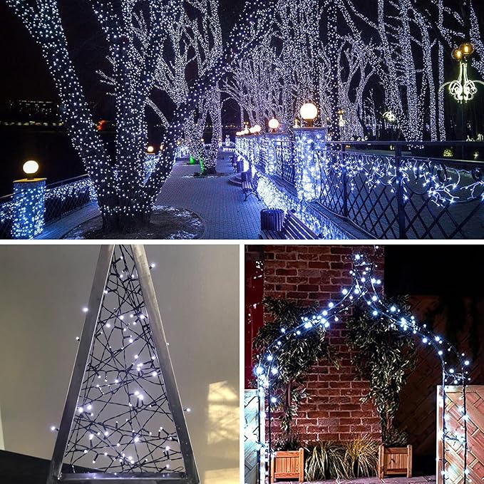 QITONG 500 LED 165ft Christmas White Lights String Lights Outdoor Waterproof with 8 Modes Green Wire Plug in Twinkle Light Indoor