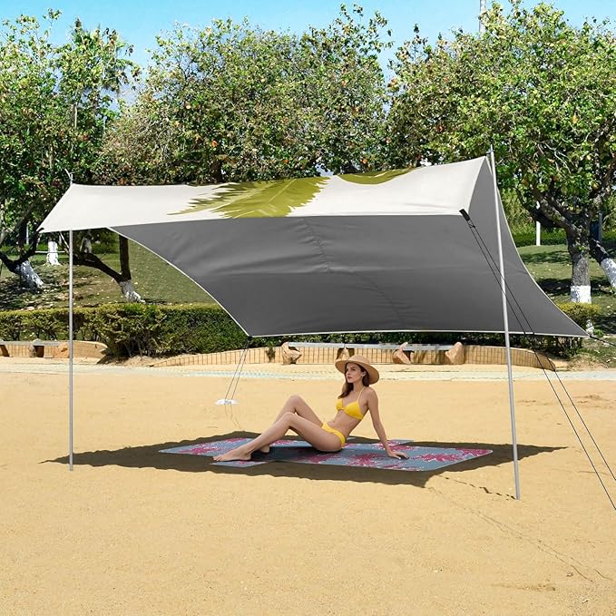 Bolaz Beach Canopy Tent Sun Shade9'×10.5' Large Family Beach Shade UPF50+- Outdoor Shade for Camping Trips FishingThe Sloth is Listening to Music