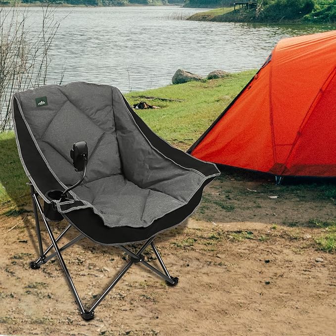 Northroad Oversized Foldable Camping Chair with Cell Phone HolderOutdoor Padded Lawn Chair w/Cup HolderCarry Bag for Beach Hiking and PicnicsHeavy-Duty 300-lbs Capacity Black