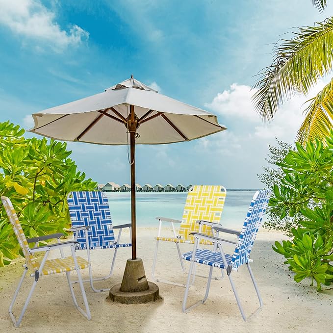 Set of 2 Classic Outdoor Camping ChairsPatio Folding Lawn ChairOutdoor Beach Portable Folding Camping Chair for Garden Pool Beach Backyard (Yellow &amp White Strip)