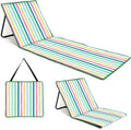 just be... Beach Sun Mat Folding Lightweight Portable Adjustable Sunbathing Recliner with Backrest Support and Valuables Pocket for Holidays Garden Camping Park Festivals - Light Multicolour Stripes