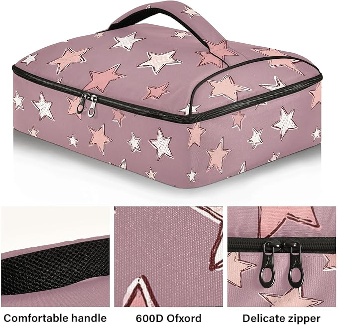 Casserole Carrier Purple StarsInsulated Casserole Carrier for Hot or Cold Food Thermal Lunch Tote for Potluck Parties Picnic Beach Fits 9 x 13 Inches Baking Dish