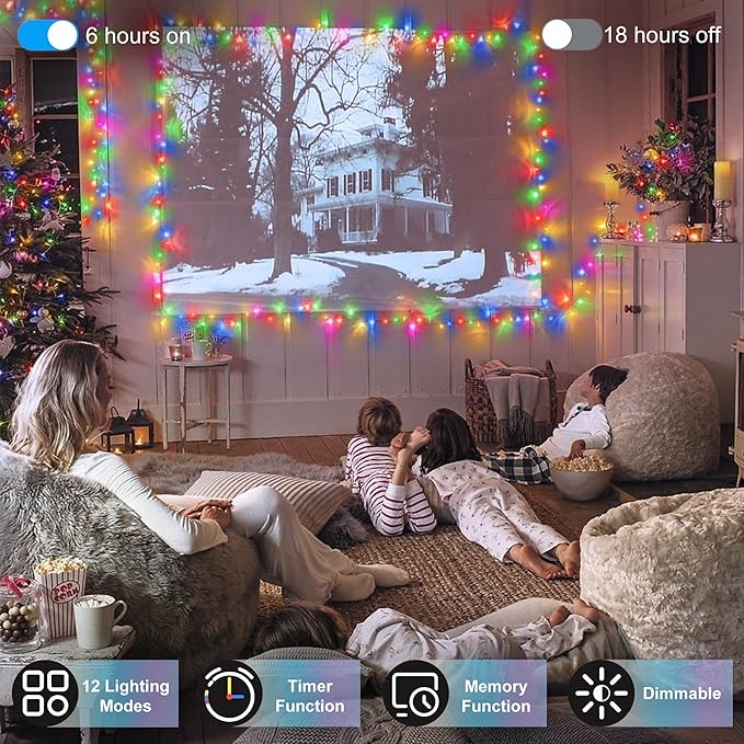 750 LED 240FT Christmas String Lights Outdoor with 12 Lighting Modes Green Wire Christmas Lights with Timer &amp Dimmable Waterproof Plug in Fairy Lights for Room Party Home Patio Xmas Multicolor