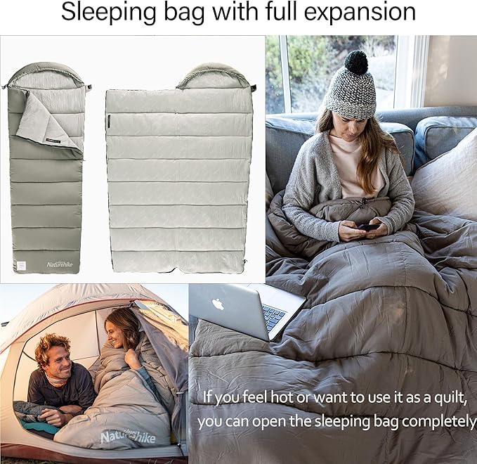 Naturehike Camping Cotton Sleeping Bag Spliceable Double Sleeping Bag for AdultsFully Expandablewith Cotton CapLightweight for Cold Weather CampingMachine Washable