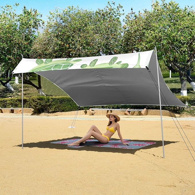 Cute Watercolor Turtle Pattern Camping Sun Shelter Beach Tent Portable Beach Sun Shade Outdoor Canopy for Camping Trips Fishing Picnic