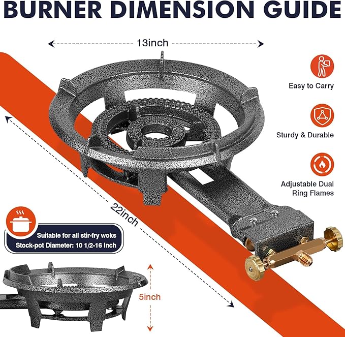 Llamaviva 90000 BTU Portable Propane Burner Stove Cast Iron Single Burner for Outdoor Wok Cooking 0-20 PSI Adjustable Regulator &amp 4 ft Hose - Lightweight &amp Easy to Carry for Camping