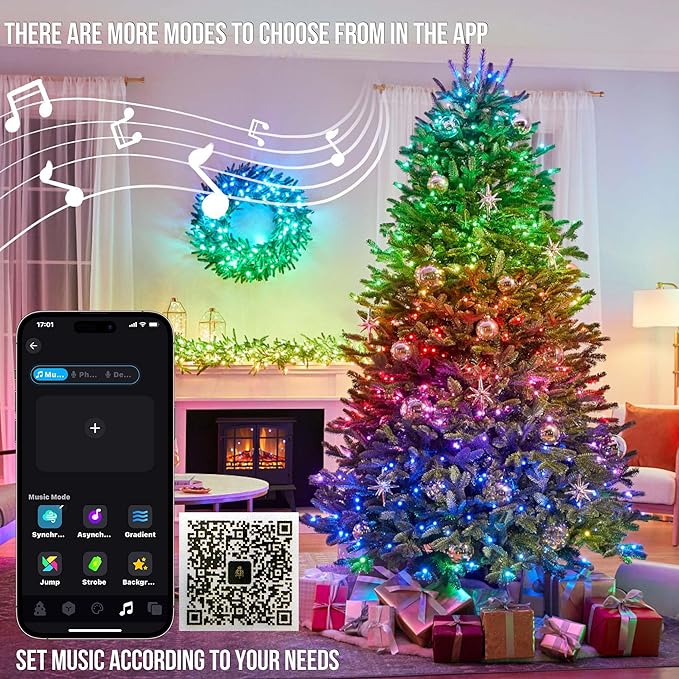 kemooie 164 FT 500 LED Christmas Lights Outdoor RGB Color Changing Lights with Remote &amp APP Control 9 Modes Plug in Green Wire Fairy Lights for Indoor Outdoor Room Garden Christmas Tree Party De