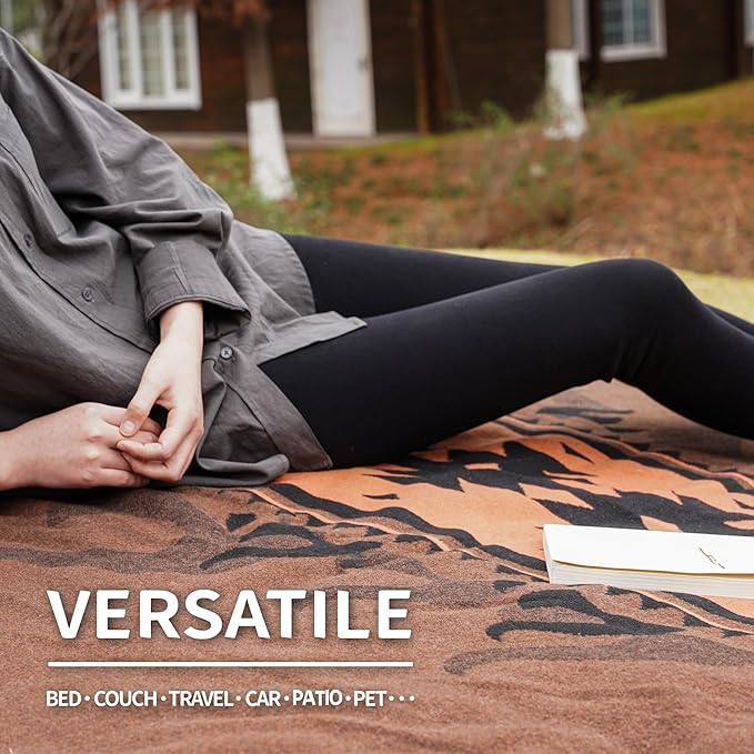 ACUSHLA Merino Wool Blanket - Soft Warm Thick Washable Large Bed Couch Camping Outdoor Travel Throw Blanket All Seasons Flame Brown 79X63
