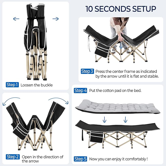Yaheetech Folding Camping Cot Portable Outdoor Bed for Adults w/Mat &amp Storage Bag &amp Carry Bag Heavy Duty Cots for Outdoor Travel &amp Office/Home Nap