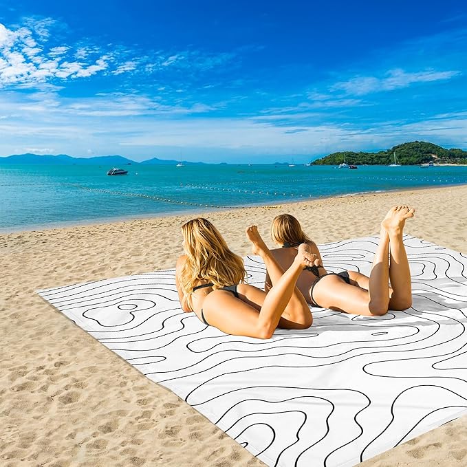 Beach Blanket 78”x 86” Waterproof Sandproof Beach Mat with 4 Stakes &amp Portable Bag Big Large Sand Free Outdoor Pockets Picnic Blanket for Festival Camping