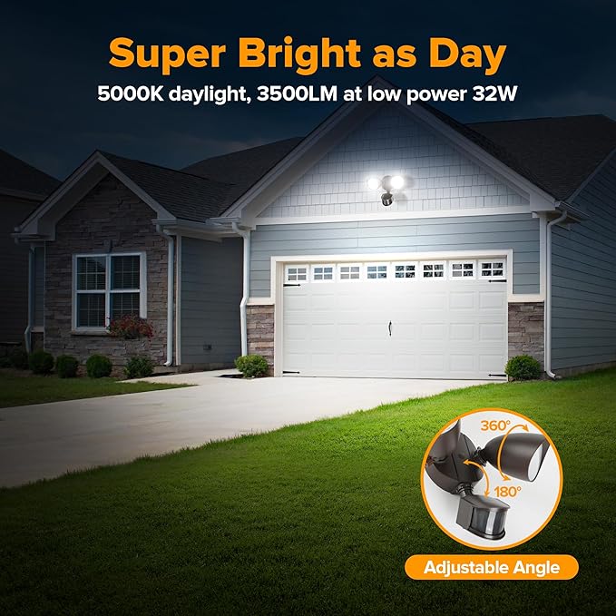 LUTEC 32W 3500 Lumen LED Security Lights Motion Sensor Light Outdoor 5000K Daylight IP65 Waterproof Dusk to Dawn Motion Detector Flood Light for Garage Yard Porch-Brown