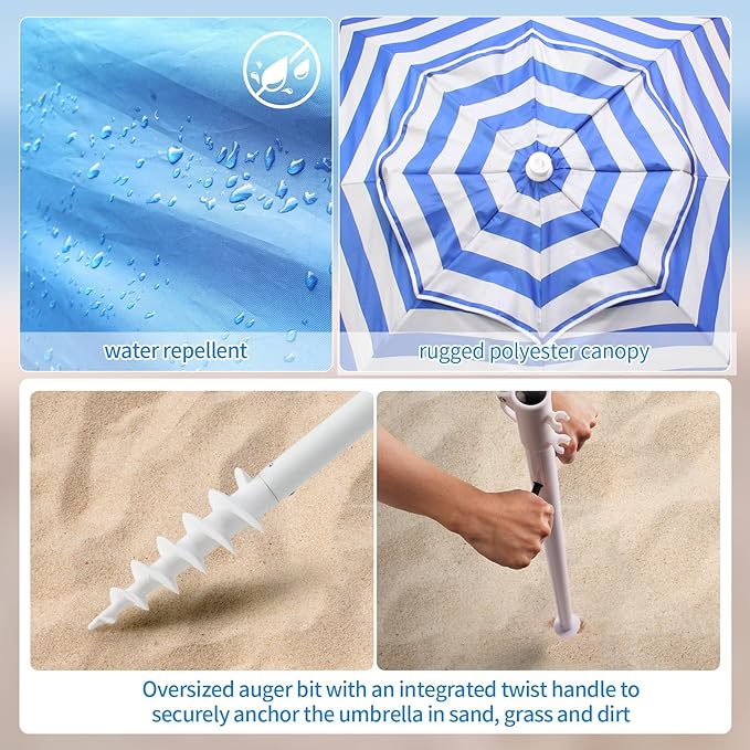 Beach Shelter Umbrella Premiere UPF 50+ Umbrella Shelter for Sun and Rain Protection for Adult (10-FootBlue Stripe)