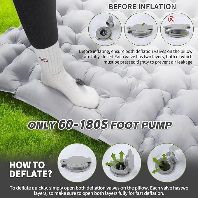 HiiPeak Double Sleeping Pad for Camping - Ultralight Camping Mattress with Pillow Built-in Foot Pump Compact Inflatable 2-Person Portable Mat for Backpacking Hiking Car Traveling Beach Tent