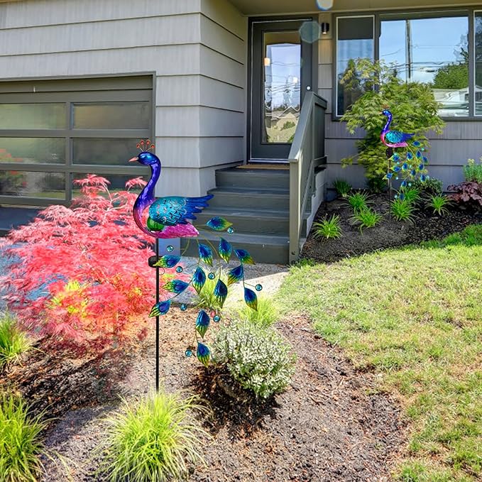 DREAMSOUL Peacock Solar Garden Lights Outdoor Decorative Stake Waterproof Metal Peacock Garden Decor Solar Powered Landscape LED Path Lights Walkway Patio Decoration Lawn Ornament