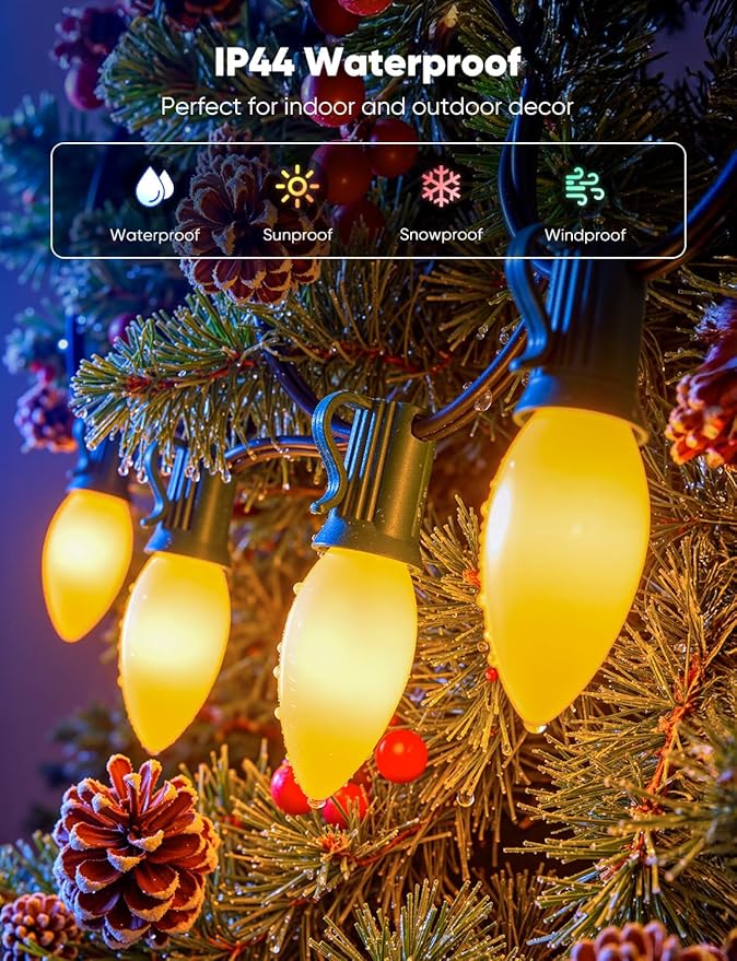 Vintage C9 LED Christmas Lights Outdoor 25FT Christmas String Lights with 25 Bulbs Connectable Waterproof Lights for Christmas Tree Roofline Garden Patio Backyard Decoration Warm White