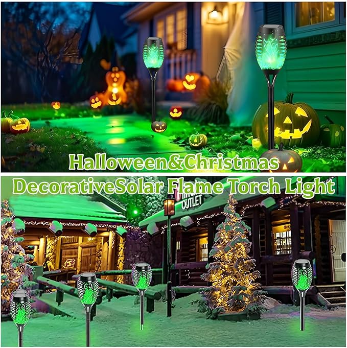 Solar Torch Light with Flickering Flame4Pack Solar Lights OutdoorWaterproof Solar Powered Yard Garden LightsSolar Flame LightTorches Lighting for Outside Patio Lawn Path Decorations (Green)
