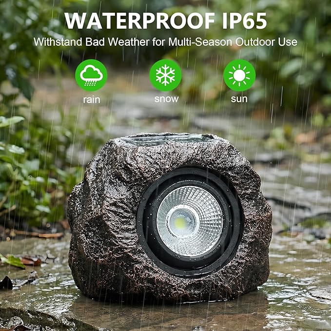 Solar Rock Lights Outdoor Garden Waterproof - Super Bright LED Solar Spotlights Solar Powered Landscape Path Decorative Garden Stone Lights for Pathway Walkway Yard Patio (4 Pack)