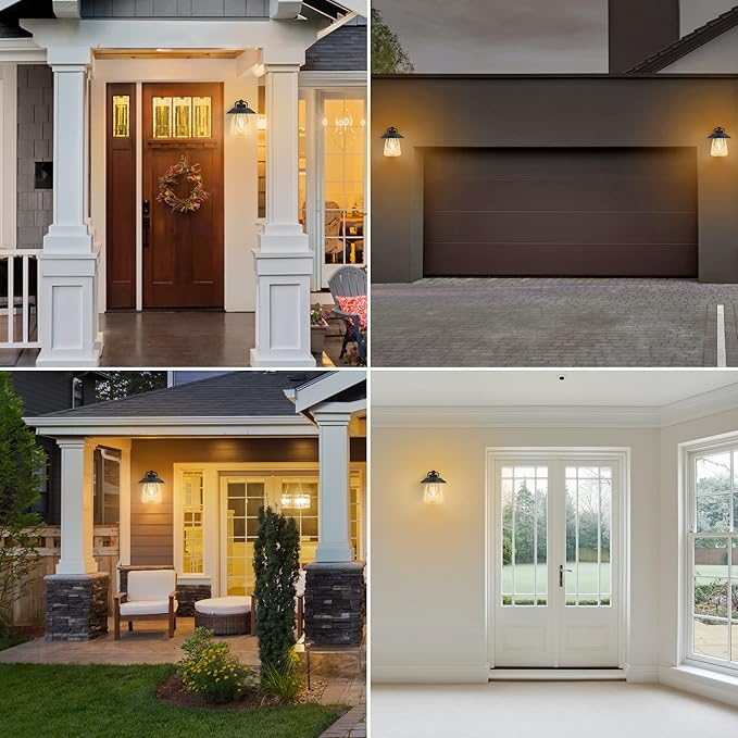 LUTEC 2 Pack Outdoor Indoor Exterior Light Fixture Farmhouse Barn Wall Sconce Matte Black Finish Anti-Rust Wall Mount Light Waterproof Wall lamp with Clear Glass for Porch Exterior Patio