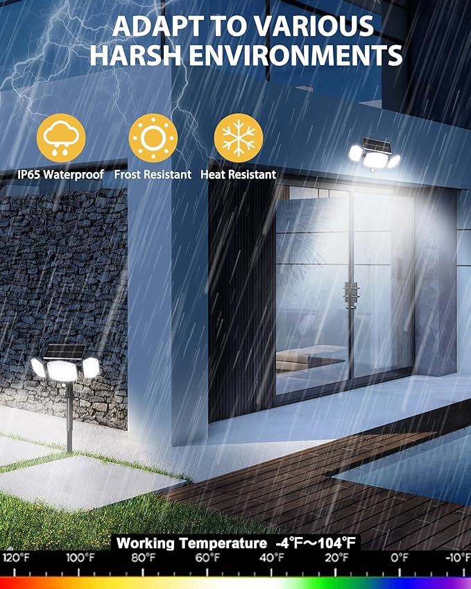 Solar Motion Lights Outdoor with Stake 208 LED 270° Illumination Security Flood Lights for Yrad Garden Pathway 3 Modes IP65 Waterproof In-Ground or Wall Mount
