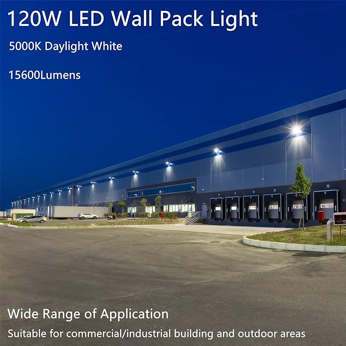 120W LED Wall Pack Light Dusk to Dawn 15600Lm 5000K Daylight Commercial Security Lighting800-1000W MH Equivalent 100-277VETL Certified Outdoor LED Wall Pack for Parking Lot Doorway House