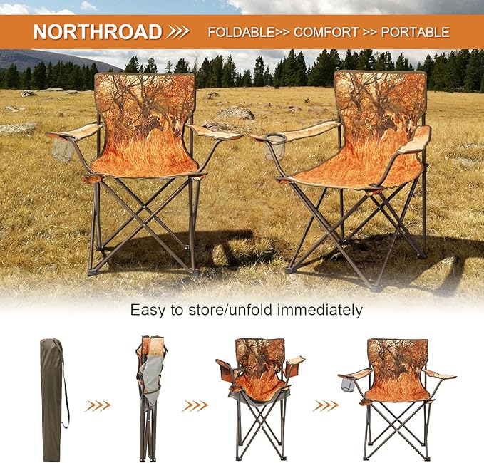 Northroad 2Pack Folding Camping Chairs Portable Animal Print Collapsible Hunting Chair for Outdoor Travel Patio Beach Fishing - Zebra