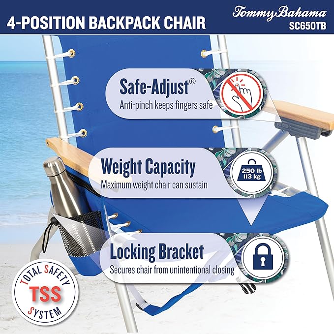 Tommy Bahama Hi-Boy 17 Seat Height 4-Position Lace-Up Suspension Folding Beach Backpack Chair