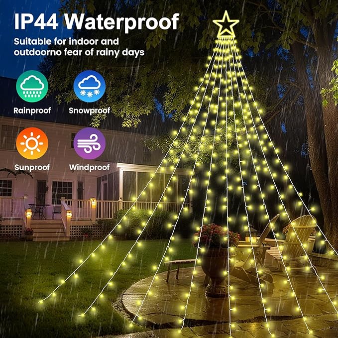 Christmas Decorations Outdoor 11.5 ft 317 LED Star Christmas Tree Lights 8 Memory Lighting Modes&ampTimer Star Light for Yard Wedding Party Decorations（Warm