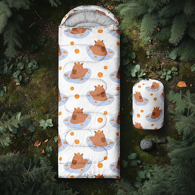 Kawaii Capybara Sleeping BagRainbow Duck Floral Compact Waterproof Camping Bag for Kids Girls BoysCute Cartoon Capibara Warm Backpacking for Traveling Outdoor Hiking Camping Gear Equipment