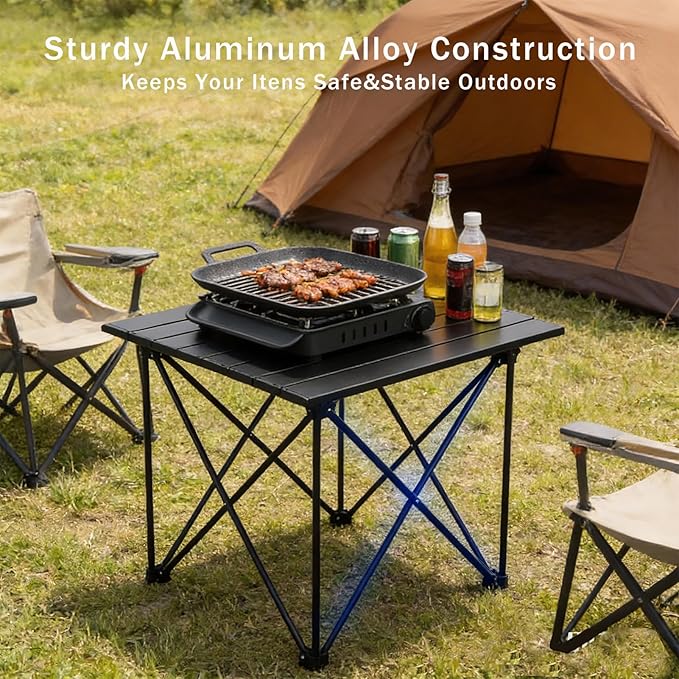 Camping Table 27” Aluminum Roll-Top Folding Table Lightweight &amp Heavy-Duty Outdoor Table with Carry Bag Easy Setup for Camping BBQ &amp Picnic