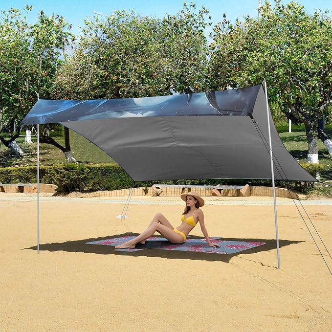 Bolaz Beach Canopy Tent Sun Shade9'×10.5' Large Family Beach Shade UPF50+- Outdoor Shade for Camping Trips FishingTwo Dragon Fire
