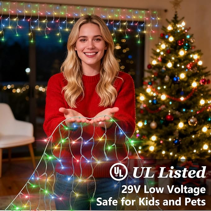1620 LED 164ft Outdoor Christmas Lights 12 Modes Dimmable Curtain String Lights with 360 Drops Waterproof Twinkle Fairy Lights with Timer for Bedroom Window Holiday Wedding Xmas Decor Multicolor