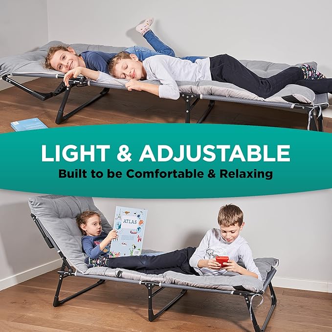 ZONETECH Folding Cot &amp Pad Mattress 4 Position Adjustable 2-Pack PortablePremium Quality for Adult and Kids-Perfect for Camping TravelPatioBeachIndoor &amp Outdoor Activity with Carry Bag