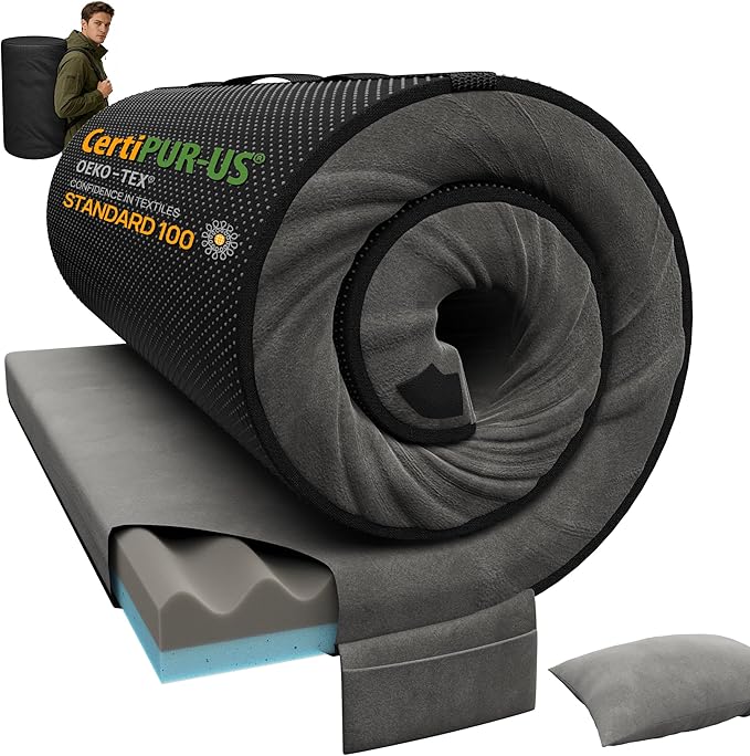 3 Inch Dual-Sided Memory Foam Camping Mattress Waterproof Camping Sleeping Pad with Portable Pillow &amp Carry Bag Roll Up Cot Mattress Mat for Guest Bed/Car/Tent