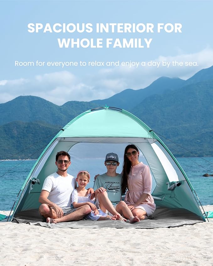 OutdoorMaster Beach Tent for 3/4/6/8 Person - Easy Setup Sun Shade Shelter Portable Beach Shade Sun Canopy with UPF 50+ UV Protection Removable Skylight Family Size