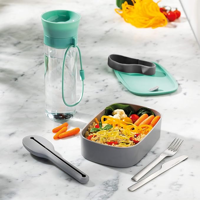 BergHOFF Leo 18/10 Stainless Steel 4Pc Reusable Travel Flatware Set Knife Spoon Fork Sleeve with Silicone Sleeve Dishwasher safe Grey